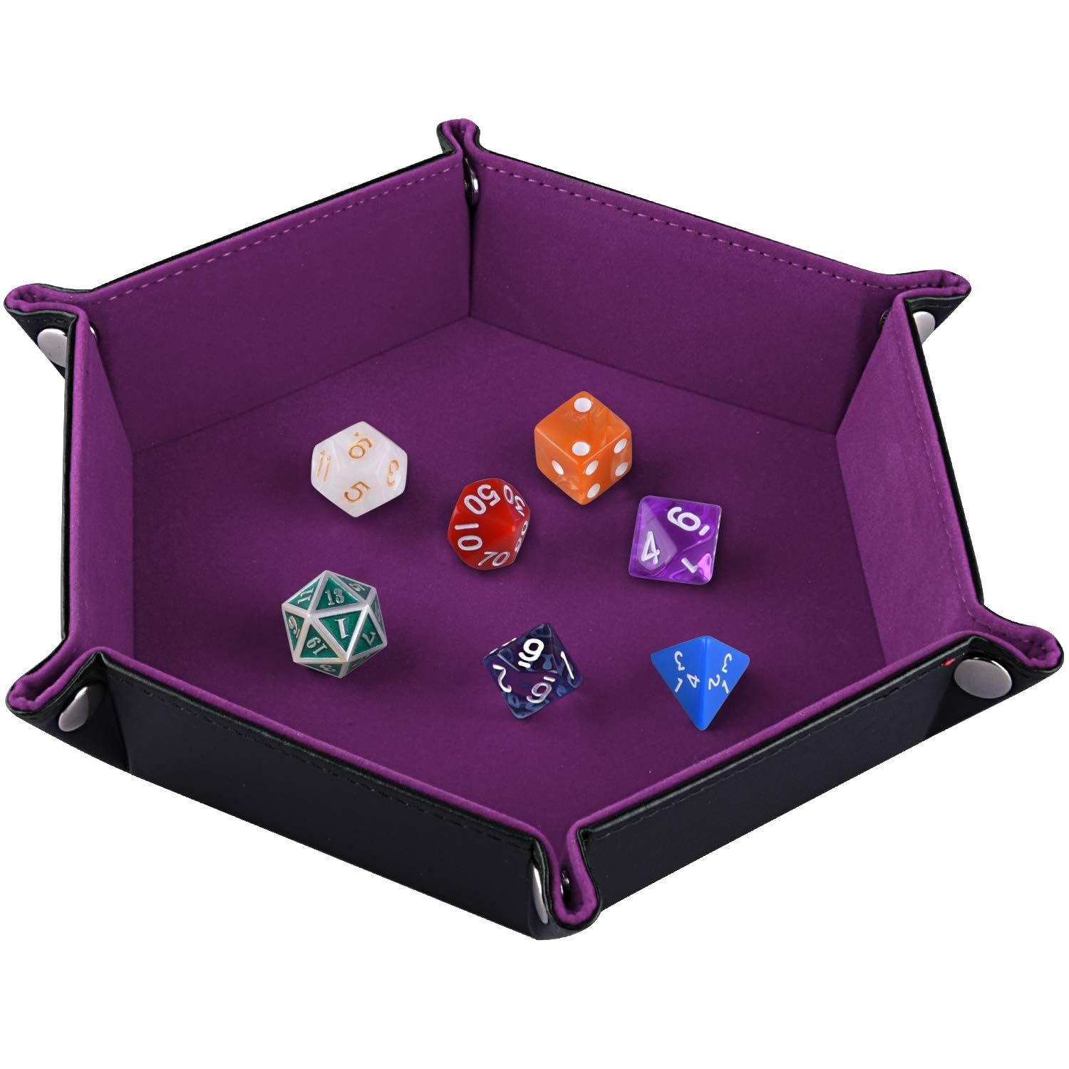 Yelschwa Purple Double Sided Dice Tray Portable Folding Dice Rolling Tray Folding Hexagon Pu Leather And Velvet Dice Holder Tighter Than Other Dice Trays (Purple)