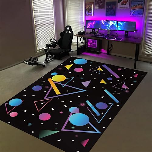 Miniatura 4 de Alfombra de pasillo de 2 x 6 pulgadas, estilo retro de los años 80 y 90, diseño geométrico de neón, multicolor, estampado de arte pop, decoración de