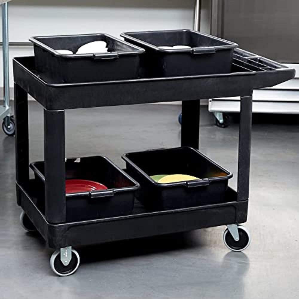 Rubbermaid Commercial Products 2-Shelf Utility/Service Cart, Medium, Lipped Shelves, Storage Handle, 500 lbs. Capacity, for Warehouse/Garage/Cleaning/Manufacturing (FG452089BLA): Industrial & Scientific