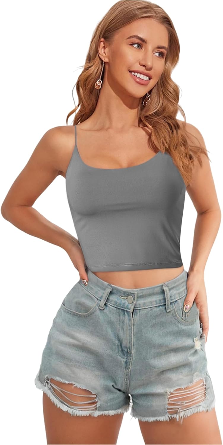 Buauty 2 & 4 Packs Crop Tank Top for Women, Basic Solid Cropped Double Layer Spaghetti Strap Short Sleeveless Camisole - Image 3