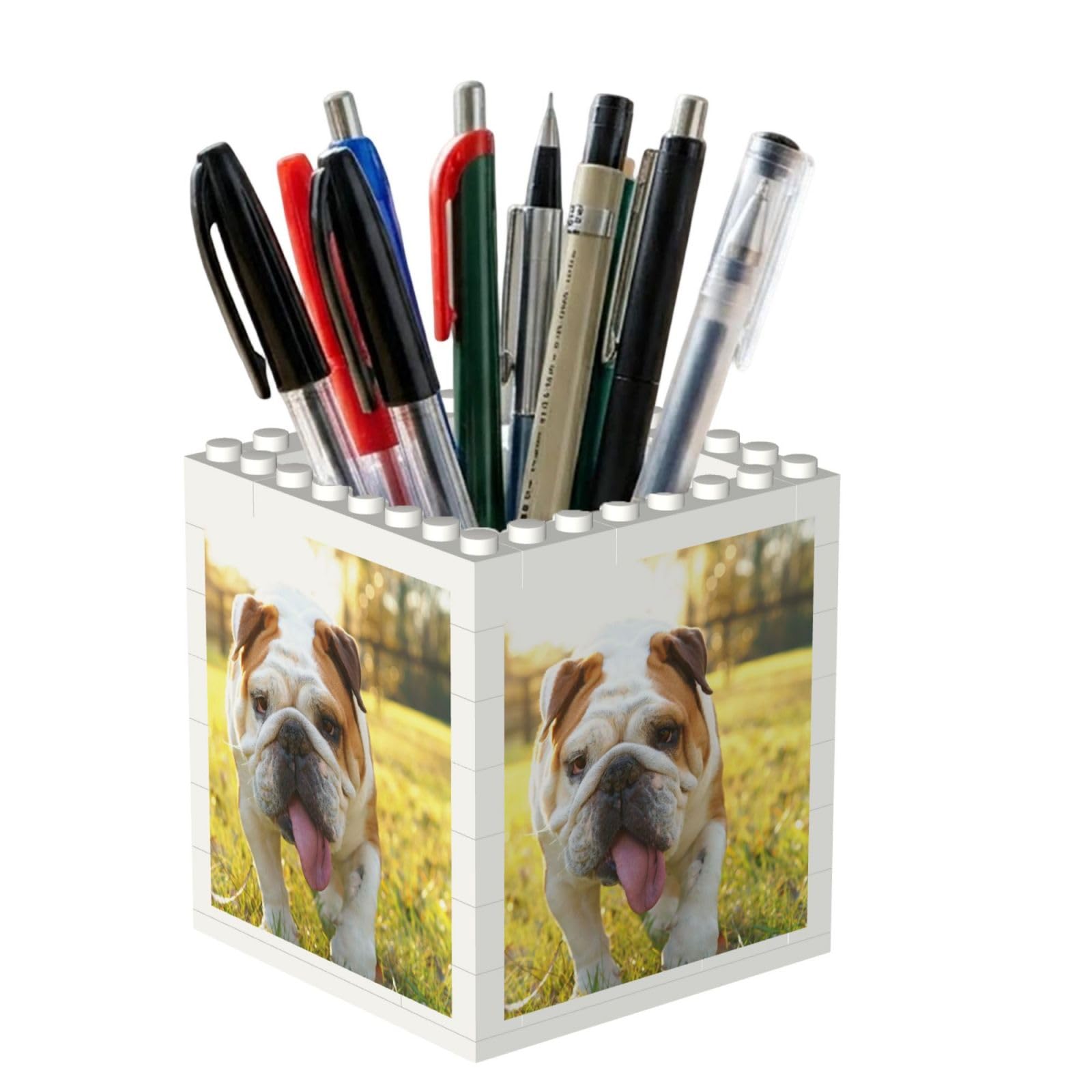 Poadnly Cute Bulldog Puppy Print, Pen Pot Pencil Holder for Office Home School, Compact Desk Organiser for Office Stationery