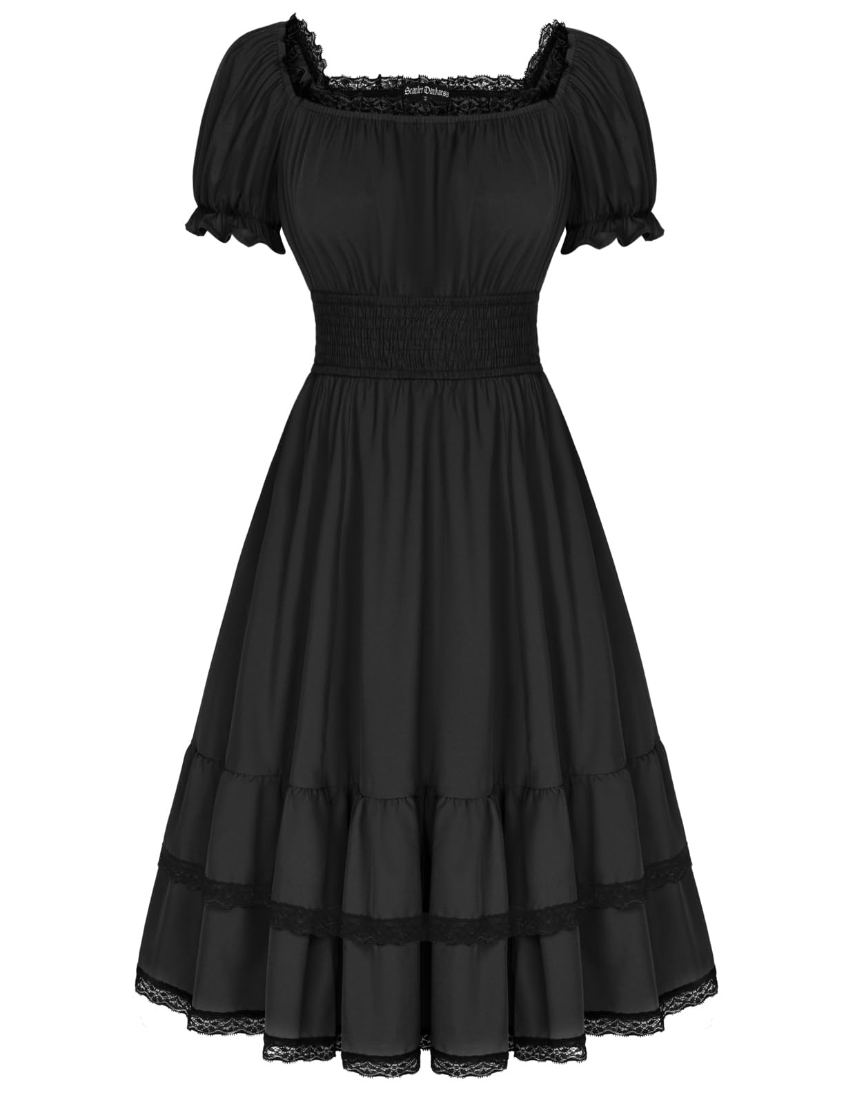 Scarlet Darkness Gothic Victorian Dresses Renaissance Costume Women Midi Dress: Medium Black