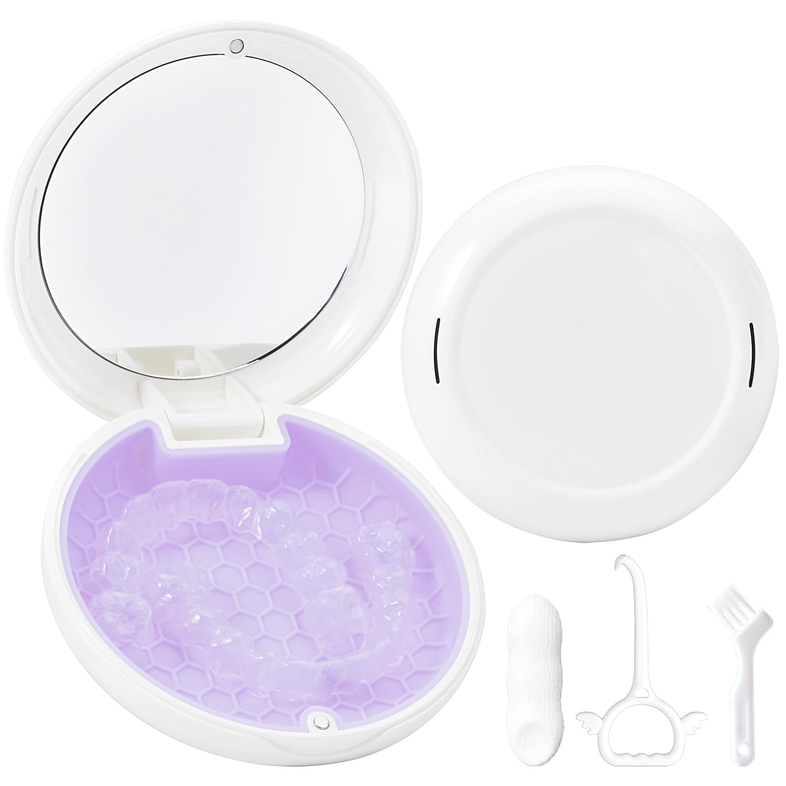 Gaboolo Retainer Case with Mirror and Lanyard,Slim Aligner Case with Vent Holes,Cute Dental Brace Box with Retainer Removal Tool and Brush