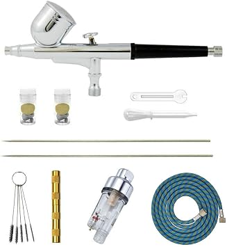 Professional 0.2mm/0.3mm/0.5mm Dual Action Airbrush Spray Paint Gun Kit Complete Set with Hose, Nozzle, Needle Air Filter Cleaning Set for Makeup, Tattoo, Hobby