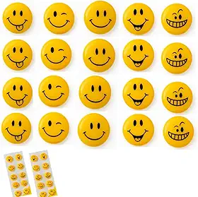 Conjunto de 20 Ímãs Decorativos Redondos, Emoji Amarelos para Geladeira, Painel Magnético, Quadros e Fotos