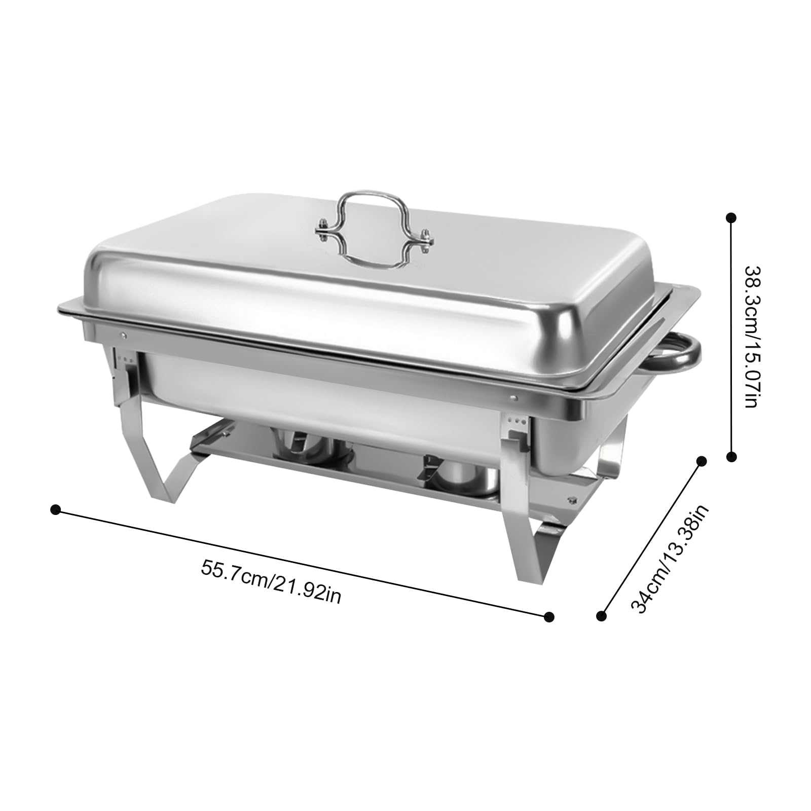 Set scaldavivande da 9 l, in acciaio inox, rettangolare, con telaio pieghevole e supporti per carburante, per feste, buffet, catering, banchetti, eventi
