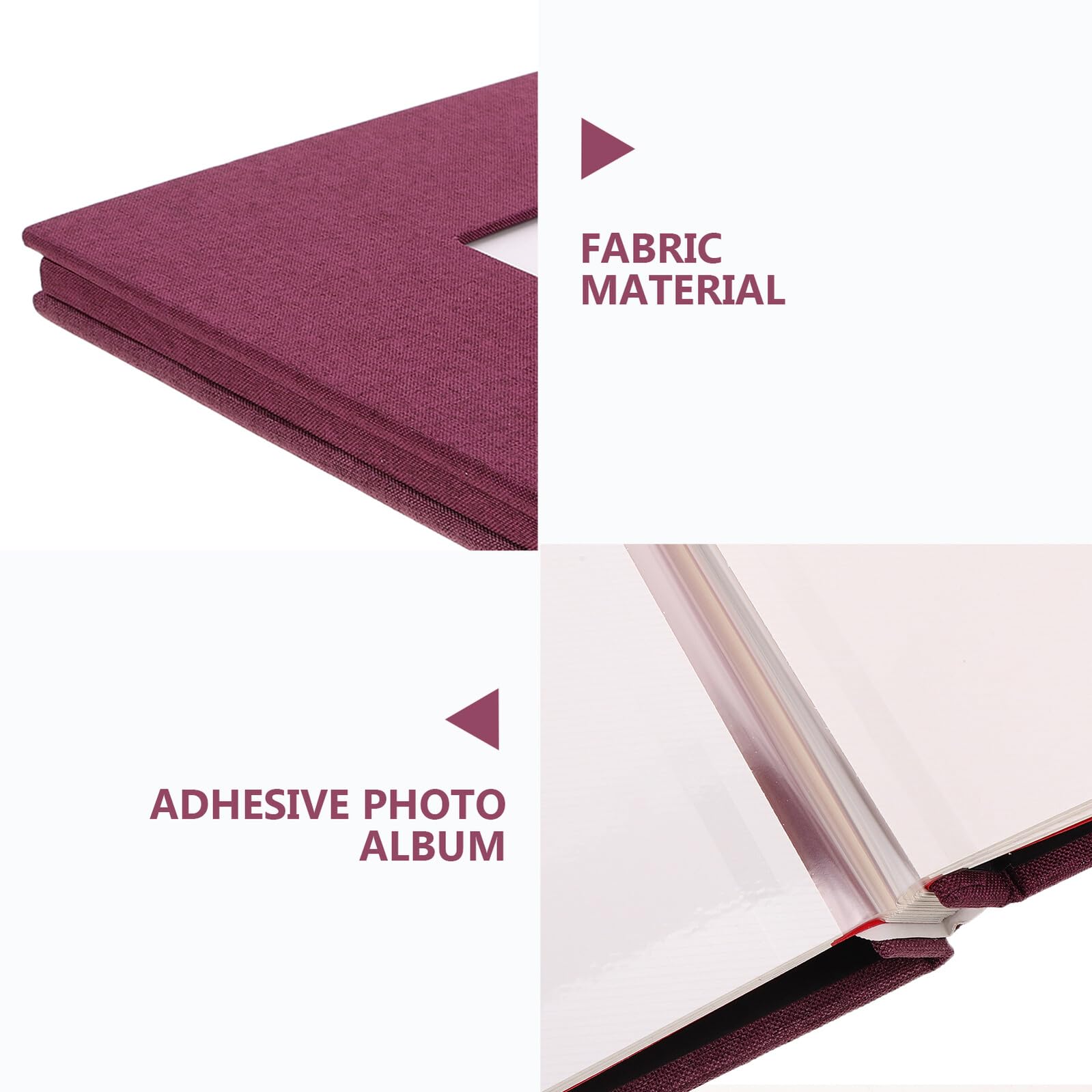 Álbum de Fotos Autoadhesivo de Lino con Ventana, 40 Páginas Púrpura