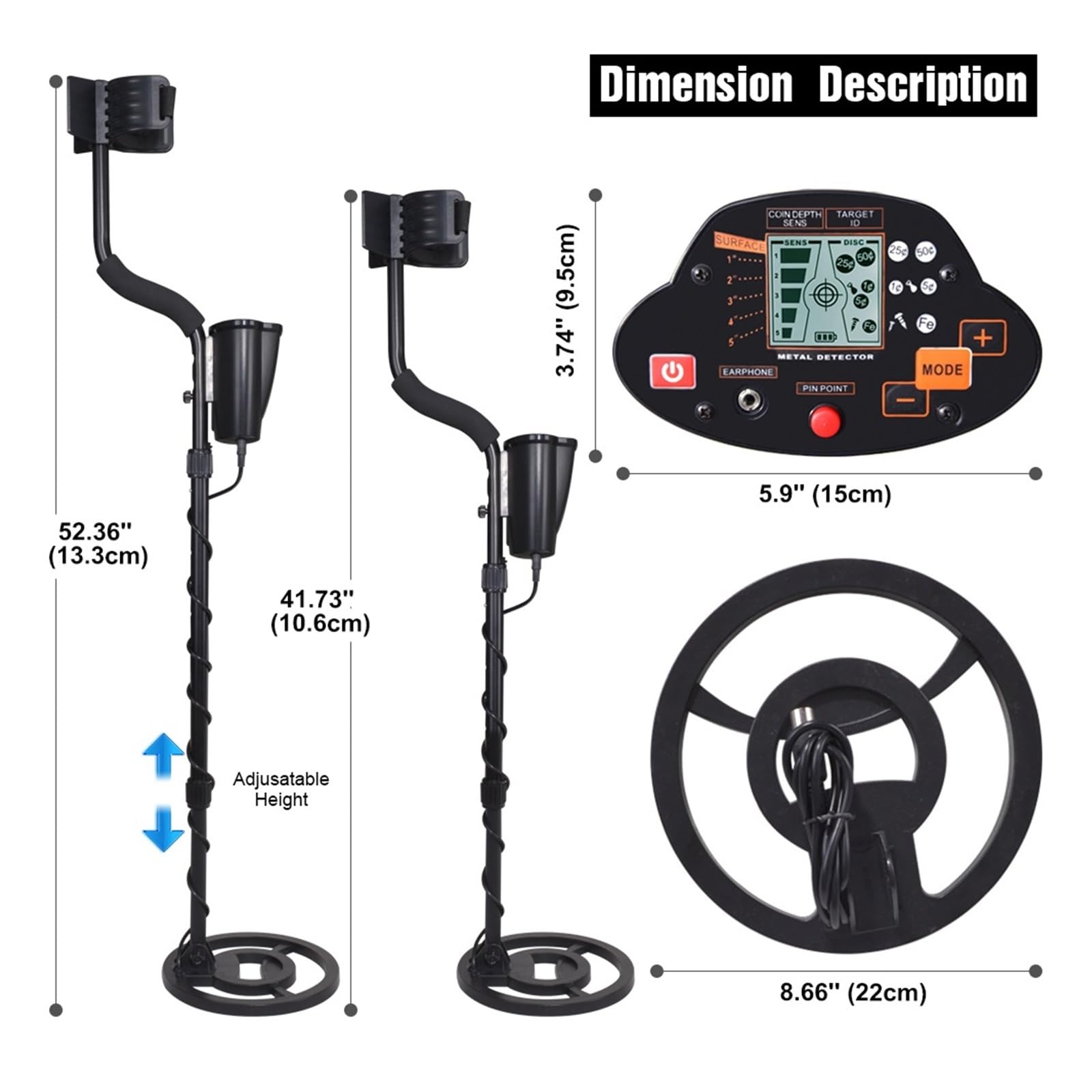 Underground Metal Detector, Detector Professional Ground Metal Detector Adjustable Balance Disc & Modes High Accuracy Lightweight