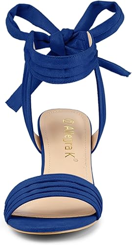 Miniatura 3 de Allegra K Sandalias de tacón con bloque y atadura en el tobillo y puntera abierta para mujer