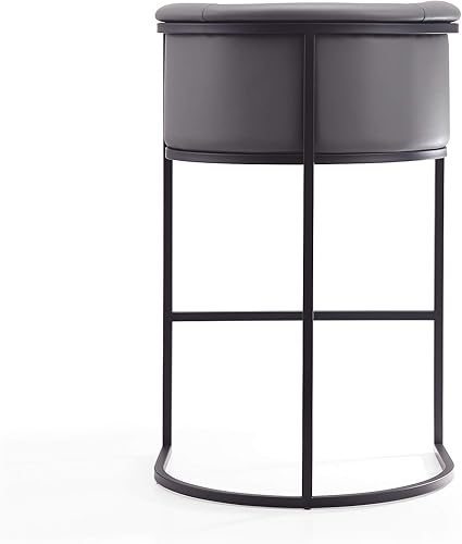 Miniatura 7 de Manhattan Comfort Cosmopolitan - Taburete de bar, asiento tapizado de piel sintética, marco de metal negro con reposapiés, respaldo semicircular,