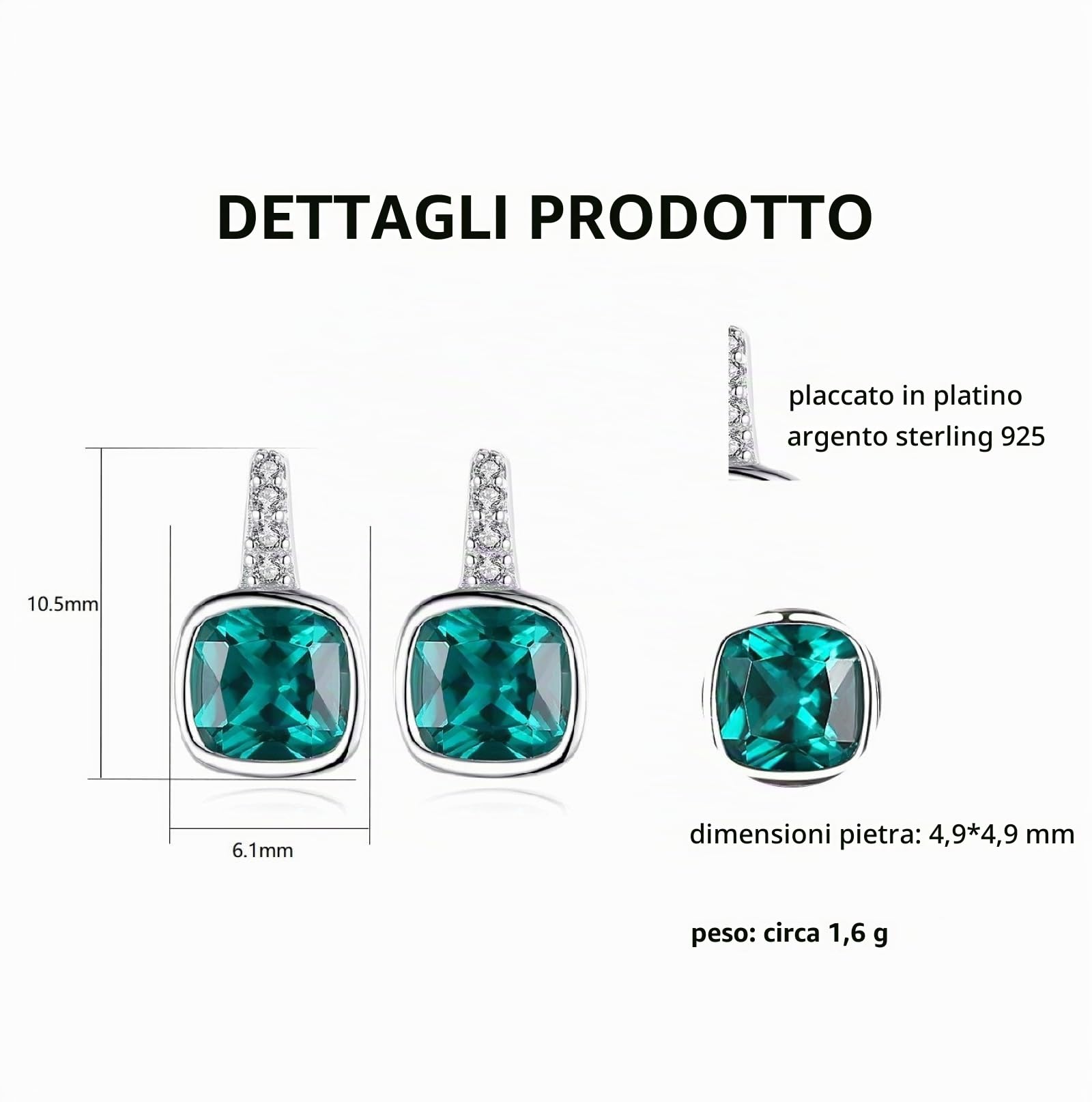 Orecchini a Bottone Argento 925 con Pietre di Nascita Regalo di Zirconia Cubica e Verde Smeraldo per le Donne