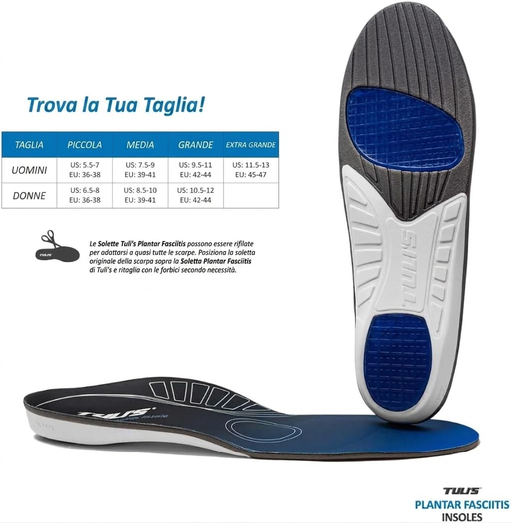 Tuli's Plantar Fasciitis Insoles Solette di Supporto Media, 1 Paio | Fascite Plantare – Archi e Sollievo dai Dolori del Piede, Ammortizzazione Antishock Premium