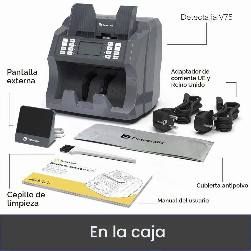 Detectalia V75 - Contador y detector de billetes para cualquier divisa - 27 x 21 x 24 cm