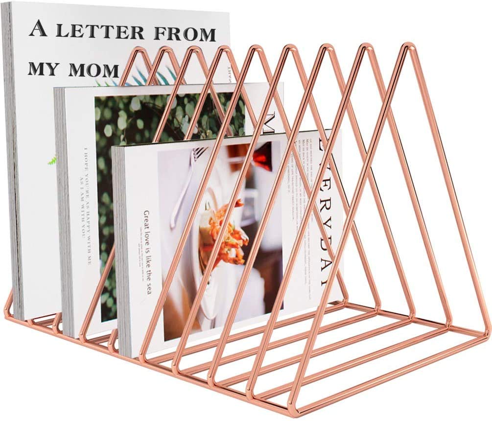 U-HOOME Metal Desktop 9 Slot File Holder Stand (Rose Gold)