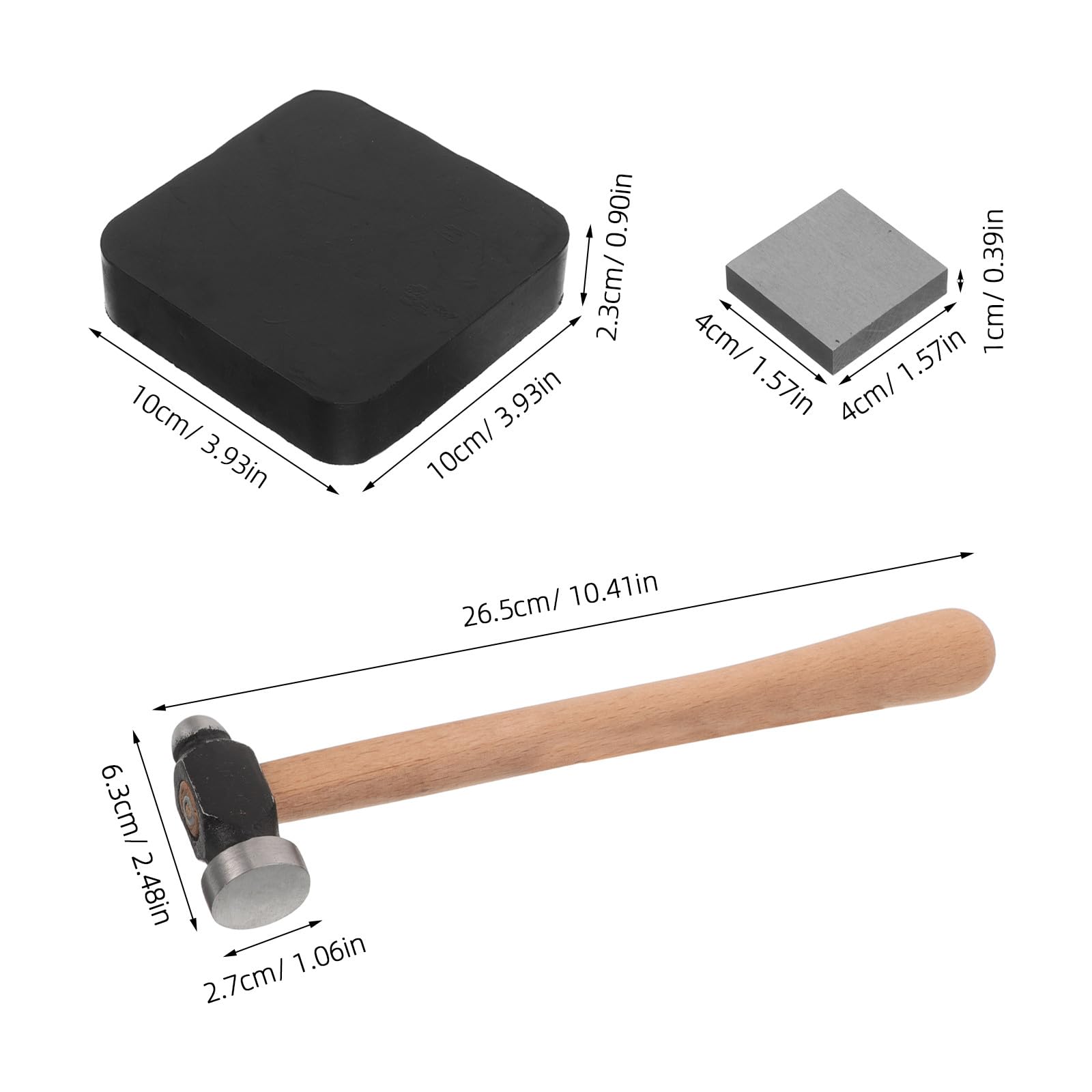 Veemoon 1 Set di Strumenti per la punzonatura - Martello per Gioielli e Blocco di Gomma da 10 cm con banco di Ferro da 4 cm - Strumento Essenziale per la punzonatura del Metallo per la Lavorazione di