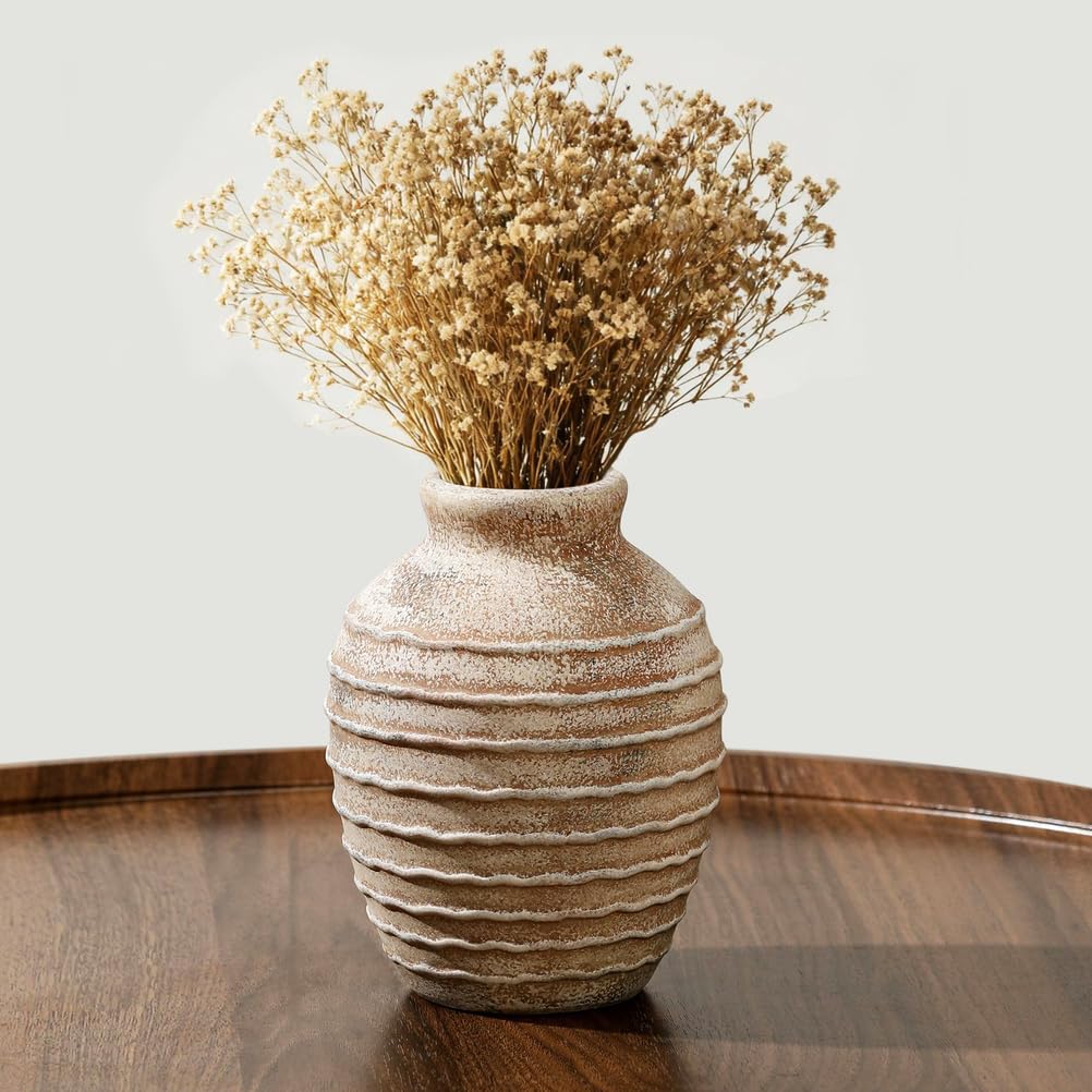 Uck-Kit Rust Color Ceramic Farmhouse Vase Rustic Decor, 6.9 Inch Pottery Decorative Flower Vases, Minimalist Decorative Vases For Home Decor, Table, Living Room, Shelf, Mantel Decoration,