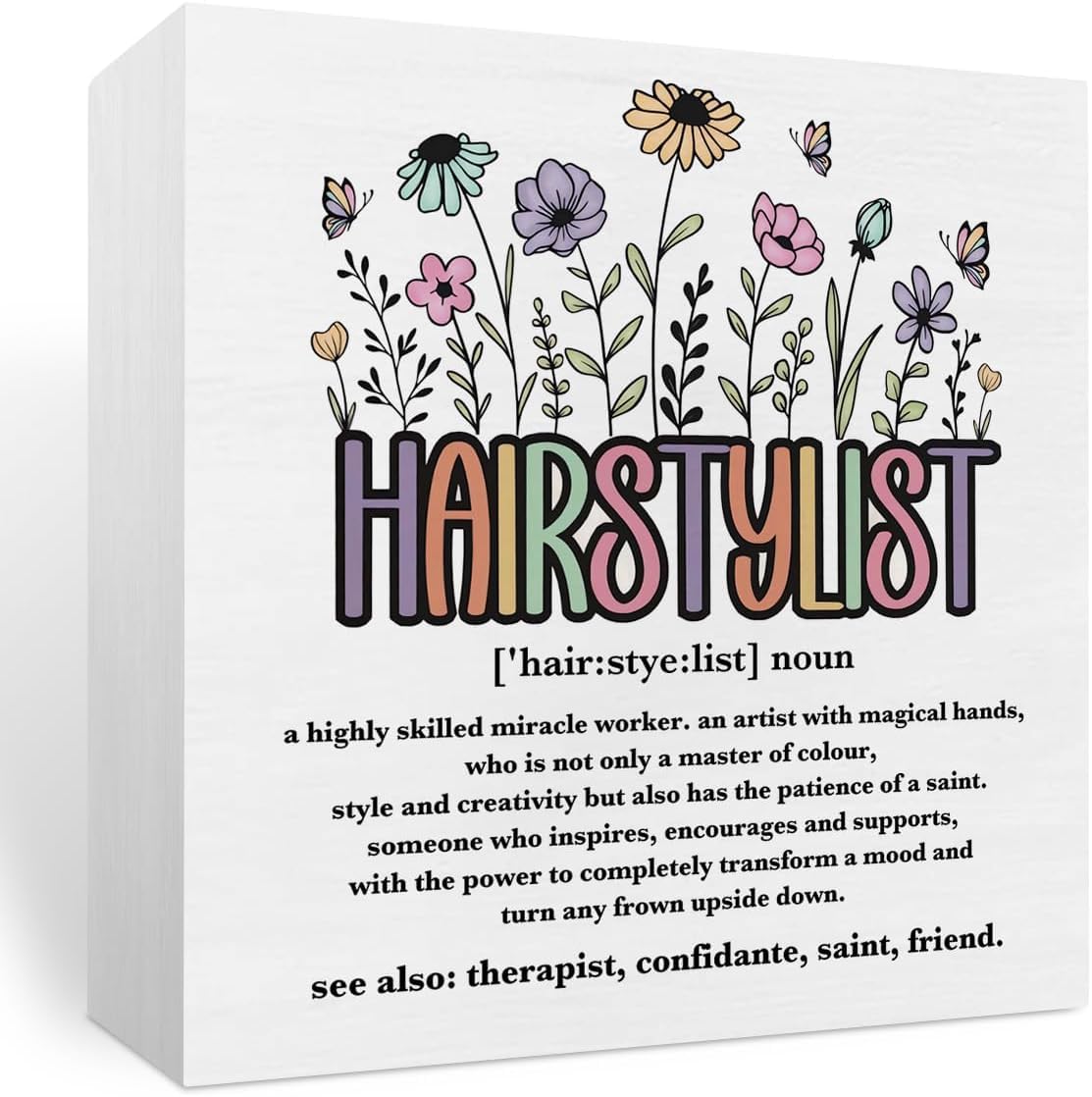 Hairstylist Definition Box Sign 7x7 Inch Floral Wood Desk Decor