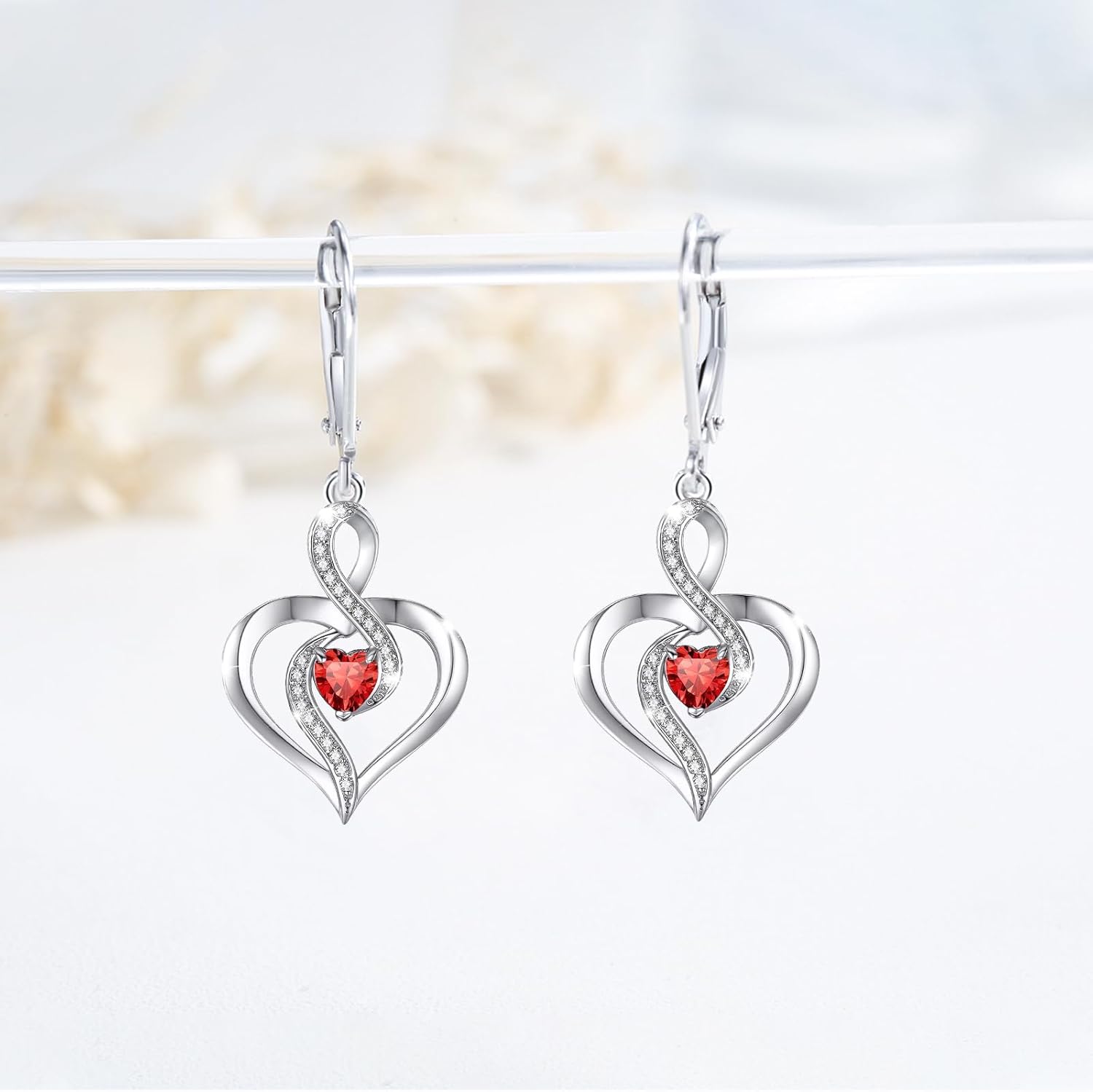 Birthstone Leverback Earrings 925 Sterling Silver Infinity Heart Dangle Drop Earrings Birthstone Jewelry Birthday Gifts for Women Mom - Image 3