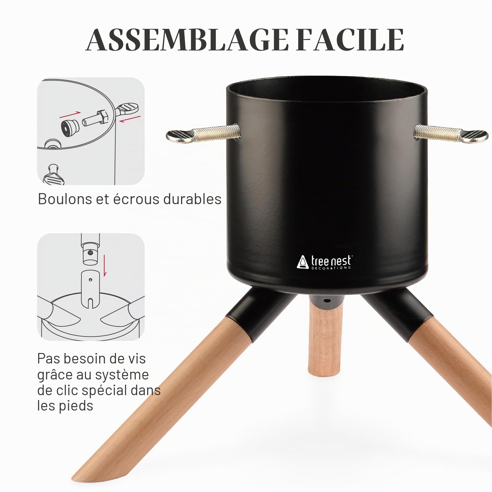 Tree Nest Pied de Sapin de Noël Support Pied de Sapin avec Réserve d'eau - Cosmopolitan Christmas Tree Stand pour Sapin jusqu'à 1.5m, Tronc de 3 à 9 cm Noir