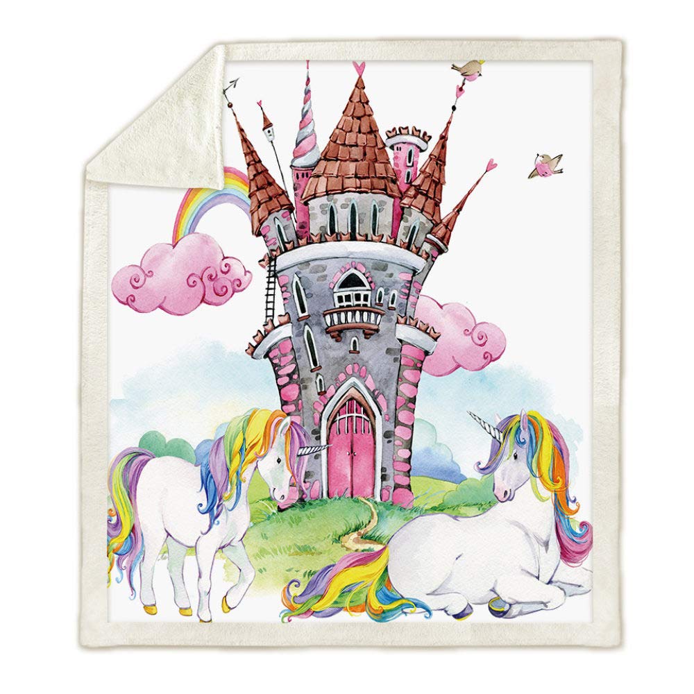 Couverture Sherpa licorne douce plaid peluche lit 150x200cm