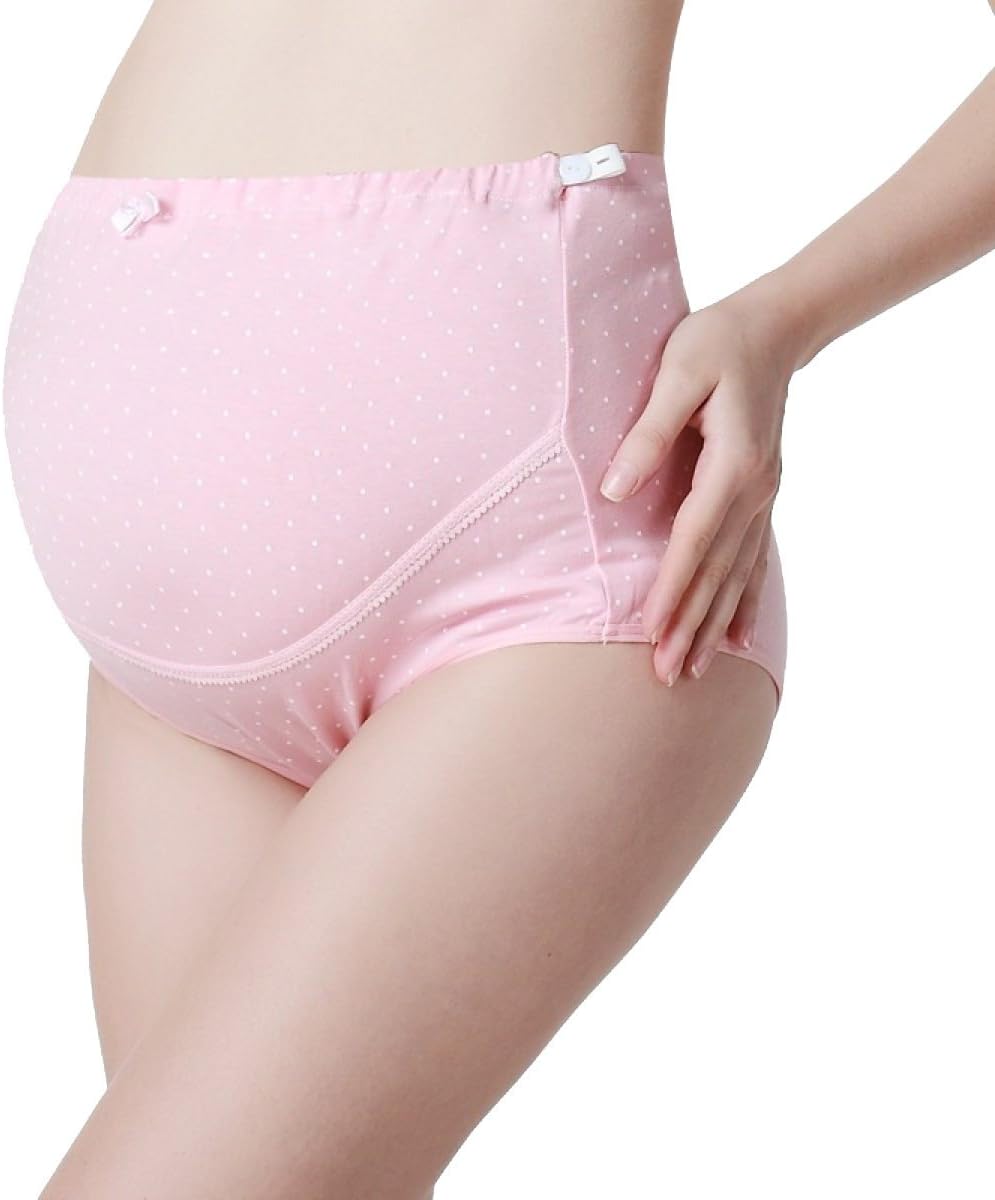 EAMIYA Pregnant Woman Adjustableable Abdominal Cotton Health Safety Comfortable Soft Panties,Pink-L