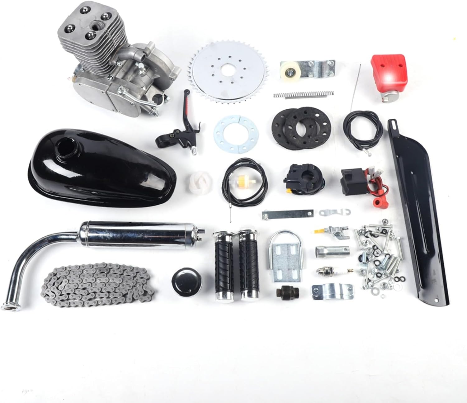 100CC 2-Stroke Bicycle Engine Kit, Gas Petrol Bike Engine Motor Petrol Motor Engine Conversion Kit Air-Cooling Motorized Bike Engine Kit 48km/h CDI Gas Engine Motor Set