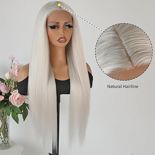 Miniatura 3 de Maycaur Pelucas de cabello sintético de color azul verde con línea de pelo natural larga y lacia resistente al calor pelucas sintéticas sin encaje