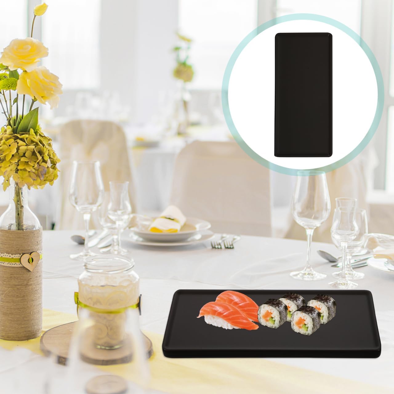 Ceramic Sushi Serving Platters Porcelain Rectangular Serving Dishes Black Japanese Style Sushi Plate for Entertaining, Desserts, Appetizers, Cheese Board, Charcuterie, Party Trays, 8.06 X 3.74 inches