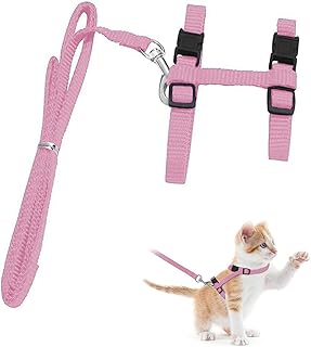 Katzengeschirr Ausbruchsicher, Katzenleine, Verstellbares Katzengeschirr 20-35 cm, Katzengeschirr zum Spazierengehen, Nylon Katzen Leine,Komfortables, Für Kleine Katzen, Kaninchen Und Hunde (Rosa) product image