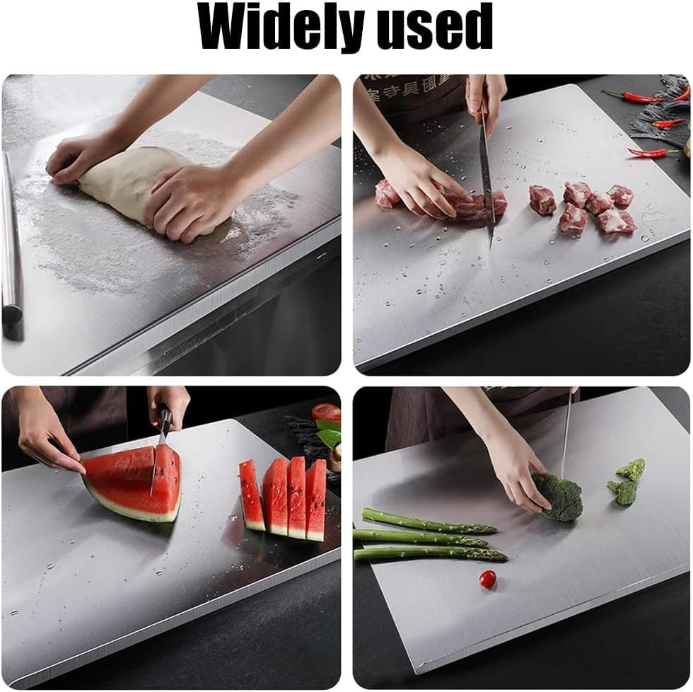 Image of Premium Stainless Steel Chopping Board | Rust-Resistant Cutting Board for Kitchen | Large Countertop Cutting Board for Fruits, Vegetables, Meat, and Atta | Heavy-Duty, Durable, and Safe