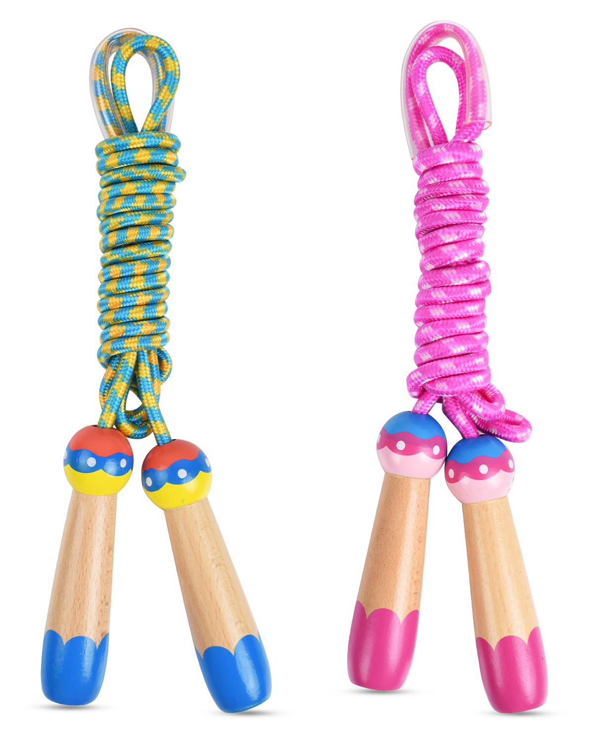 OTraki Skipping Ropes for Children, 2Packs 2.5M Rainbow Skipping Rope Kids Adjustable Kids Jumping Rope Age 3-9 Year for Exercise Workout School Game Outdoor (Pink and Blue)