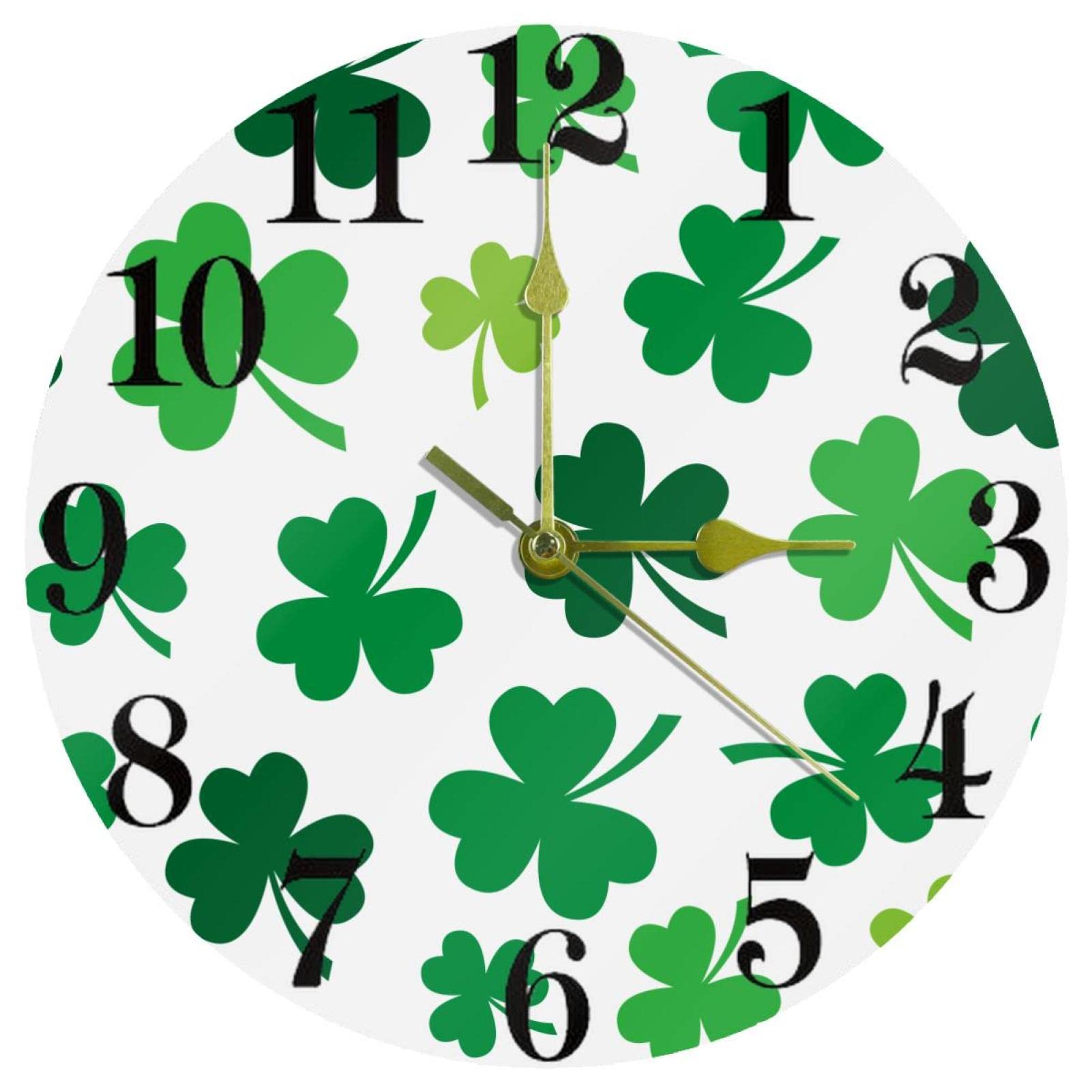 Horloge murale ronde à quartz 25 cm horloge cuisine silencieuse motif trèfle