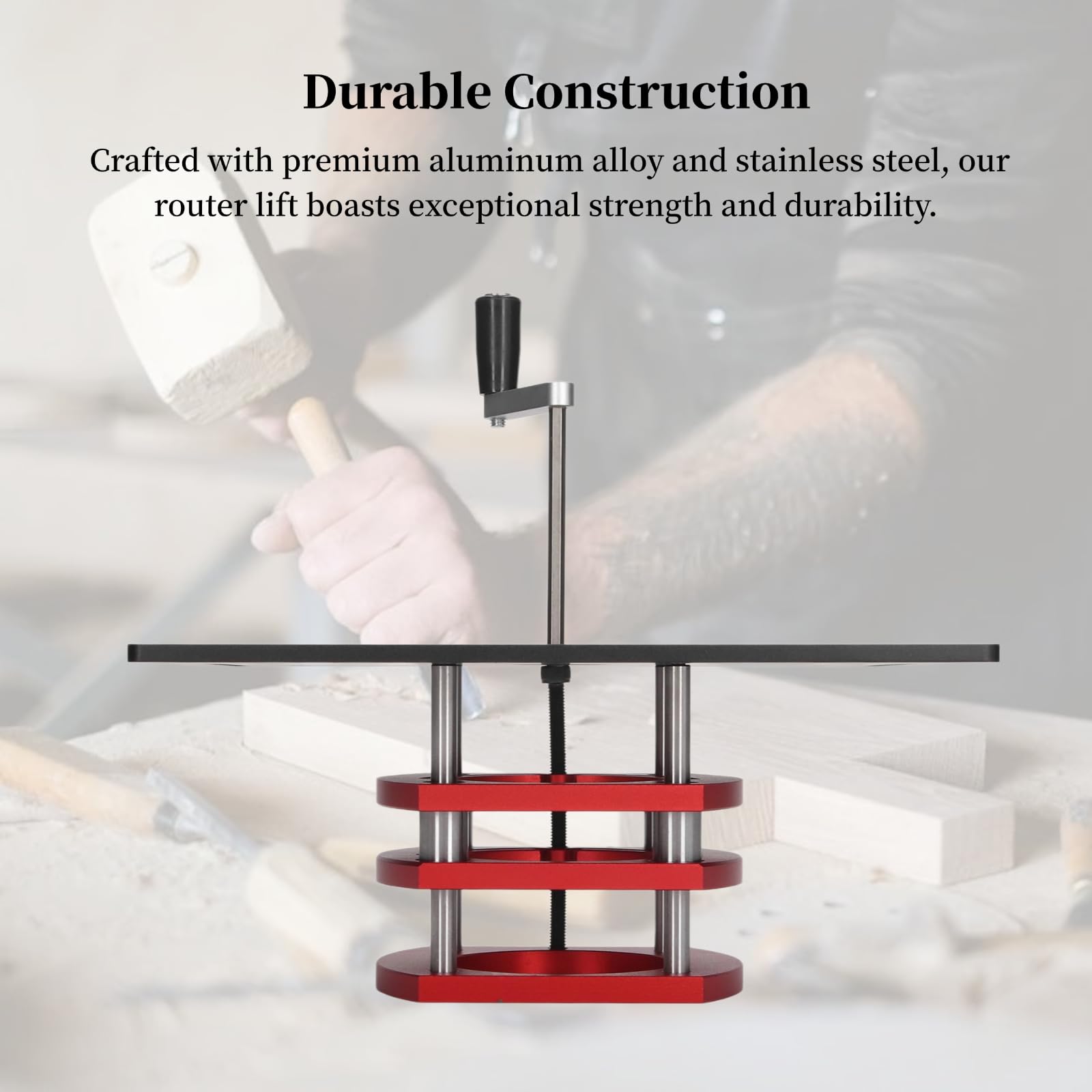 Manual Router Lift Kit – Aluminum & Stainless Steel Router Base Plate For Table Insert, 51mm Lifting Stroke, Fits 64-66mm Trimmers