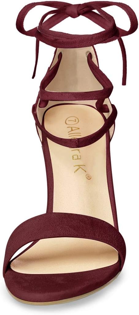 Allegra K Women's Tie Up Heels Burgundy Open Toe Chunky High Heels Sandal 9 M US - Image 3