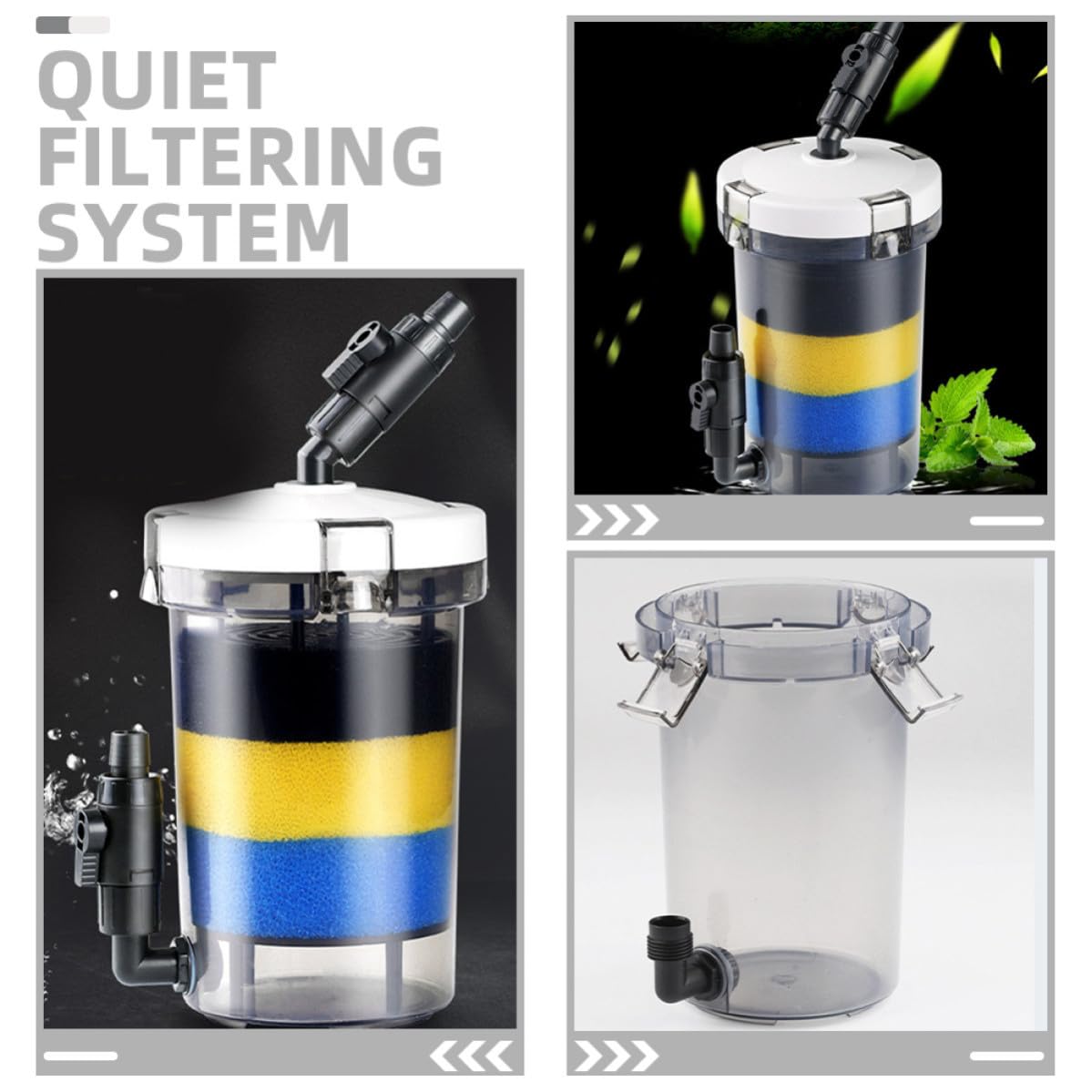 UKCOCO Aquarium für Leisen Außenfilter mit Rundem Design aus Kunststoff Filterkasten und 16mm und Auslass zur Einfachen Wartung im Front Grasbecken