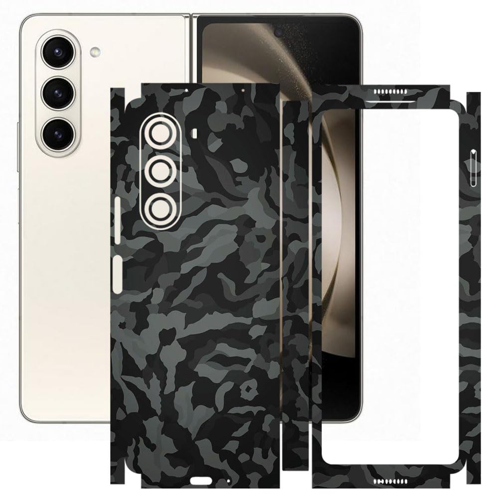 AtOdds - Full Body Back Screen Guard Protector Film - 3D Textured Lamination Wrap Skin Sticker Compatible with Samsung Galaxy Z FOLD 5 | Scratchproof Matte Finish (Design - Black Camo)-image-20