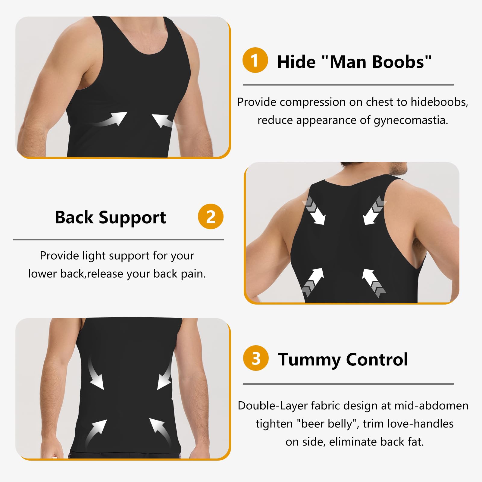 NuCamper Camiseta Reductora para Hombre, Camisetas de Compresión, Chaleco Sin Mangas, Elástica Interiores Body Shaper, Chaleco Abdominal, Faja Cintura Tirantes Hombre para Gym Fitness Entrenamiento