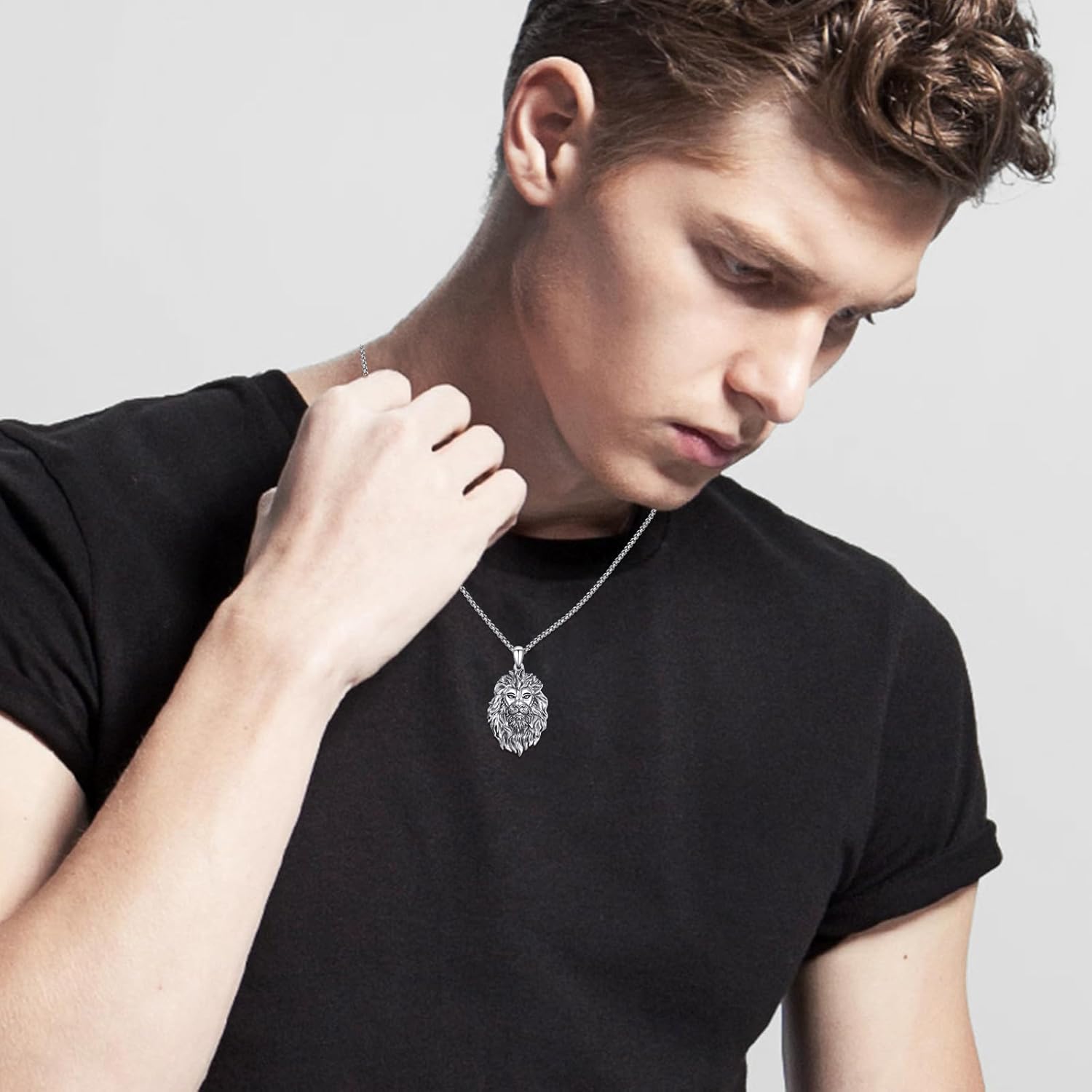 Cuoka Lion Necklace for Men Women S925 Sterling Silver King Retro Punk Gothic Hip Hop Rock Animal Lion Head Pendant Charm Jewelry Chain Necklace Viking Protection Amulet Necklaces - Image 5