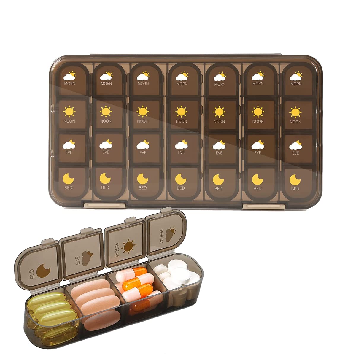 Weekly Pill Box Organizer 4 Times A Day 7 Day Medicine Container with Cover Compact 28 Compartments Airtight