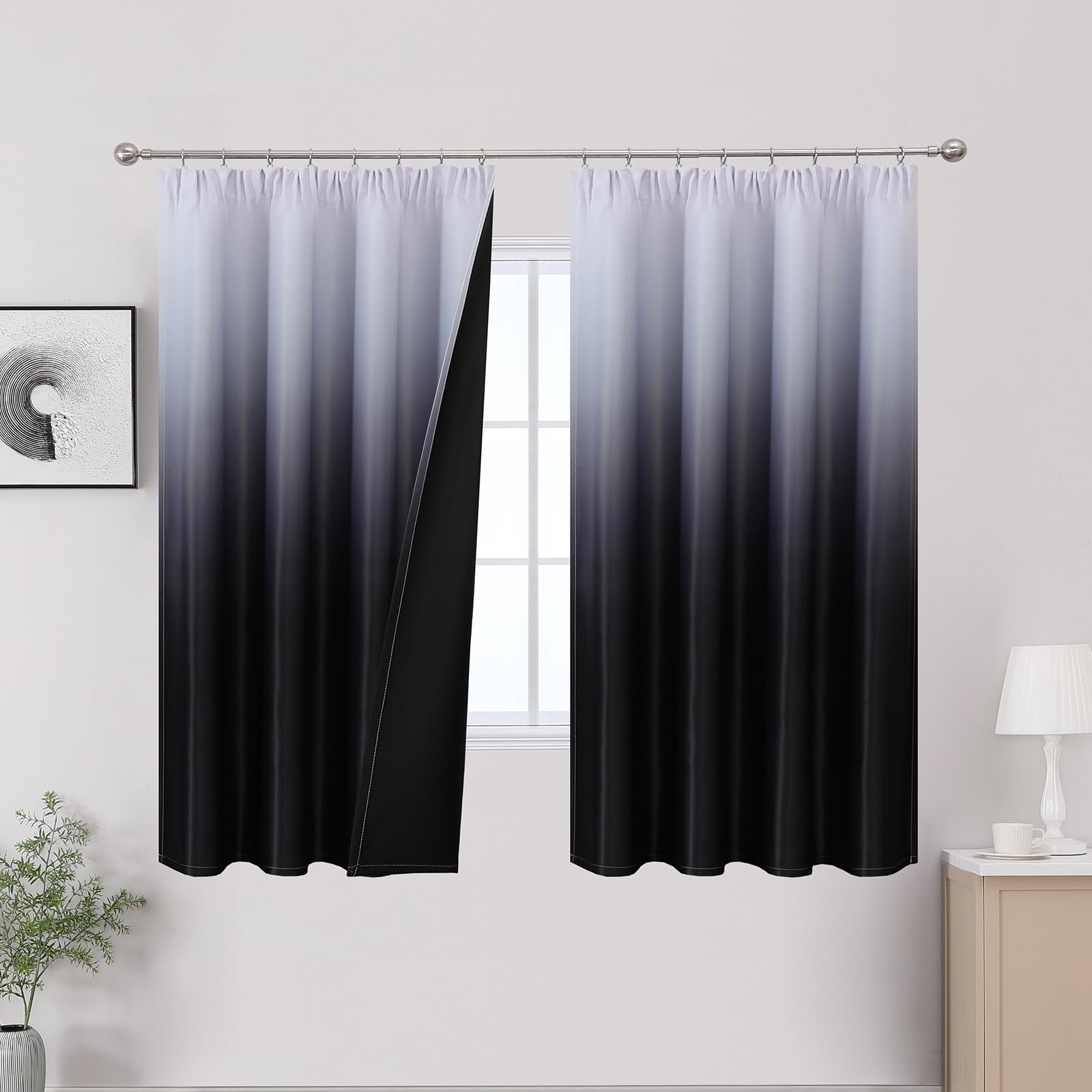VEHEDE Thermal Insulated Ombre Curtains for Bedroom Noise Reduction Gradient Drapes with Pencil Pleat Blackout Room Darkening Curtain