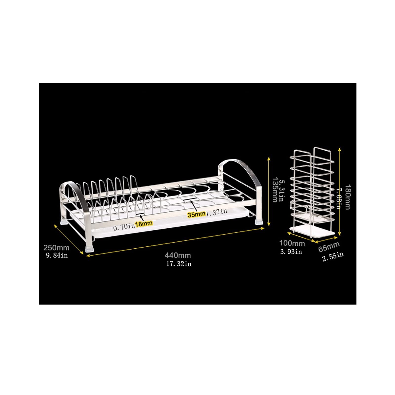 Küchen-Geschirrtrockner Single Layer 304 Edelstahl-Trocken- und Drain-Dish-Rack-Drain-Rack-Gerichte und Geschirrspeicherregale Multifunktionaler Abtropfständer (Color : B)