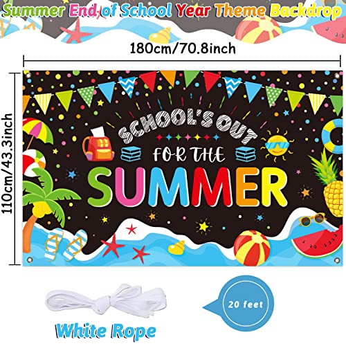 End of School Year Theme Backdrop for Kids Class Summer End of School Year Theme Banner for Tropical Beach Pool Birthday Party School's Out for Photo Booth Props The Summer Supplies Decorations