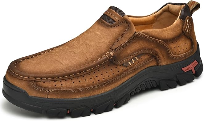 Men Casual Shoes Outdoor Leather Slip On Loafers Walking Shoes