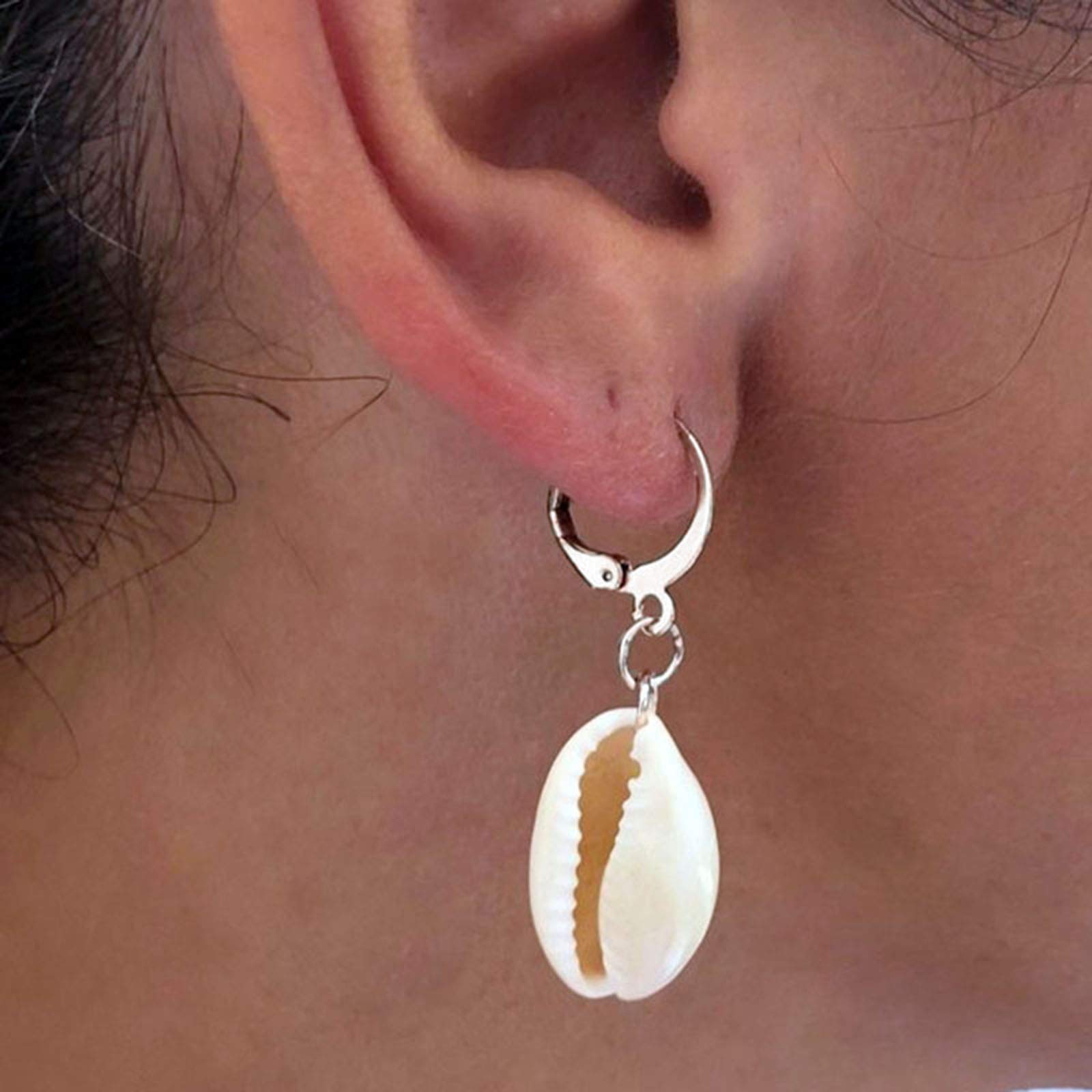 Orecchini Pendenti A Conchiglia Ciprea Per Donna - Argentei, Bohémien, Estivi, In Lega Di Qualità, 2 Pezzi
