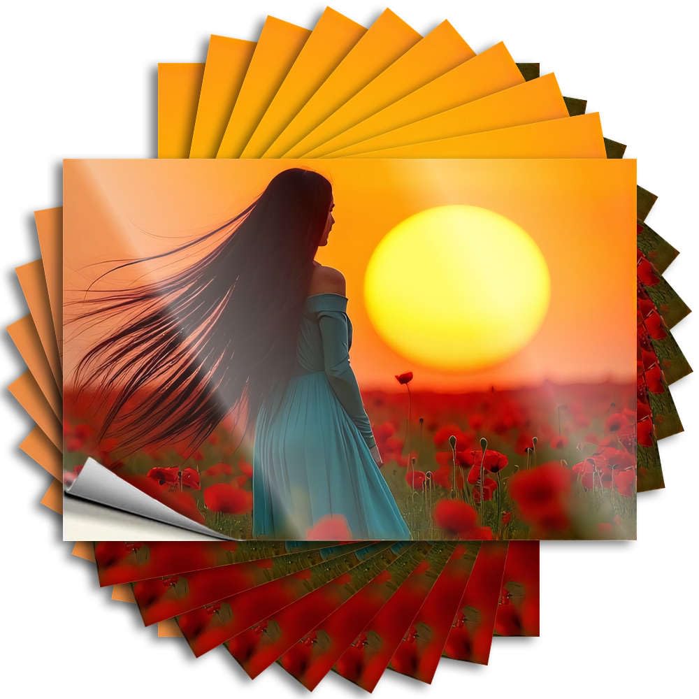 Fzfn Colour Housewarming, Decals Funny Bumper Quote Stickers, Unique No Residue Decals For Luggage | Math Party Favor Custom Woman In Blue Dress Standing In Poppy Field At Sunset(8X12cm)
