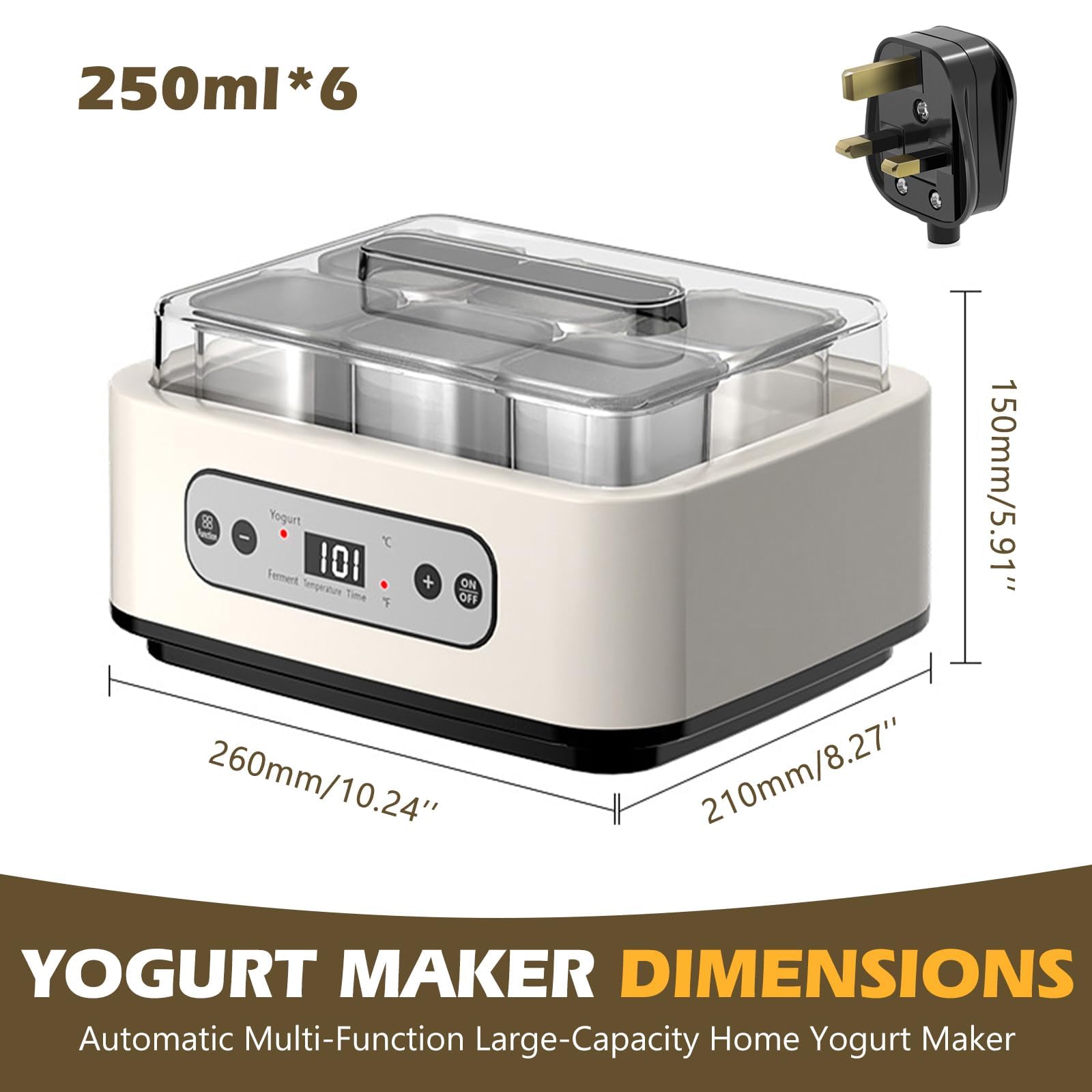 Yogurtiera Elettrica con Vasetti in Vetro | Temperatura e timer regolabili, fermentatore automatico per yogurt probiotico fatto in casa