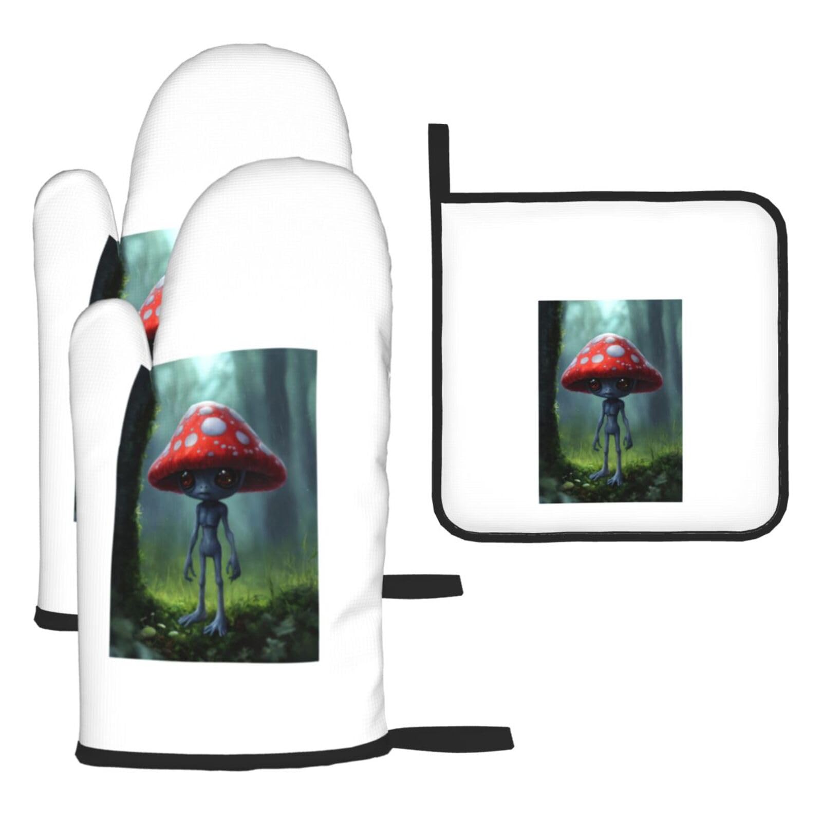 Astronaut And Alien Print Oven Kitchen Gloves For Baking Outdoor Grilling Home Use Mitts Microwaving Bbq