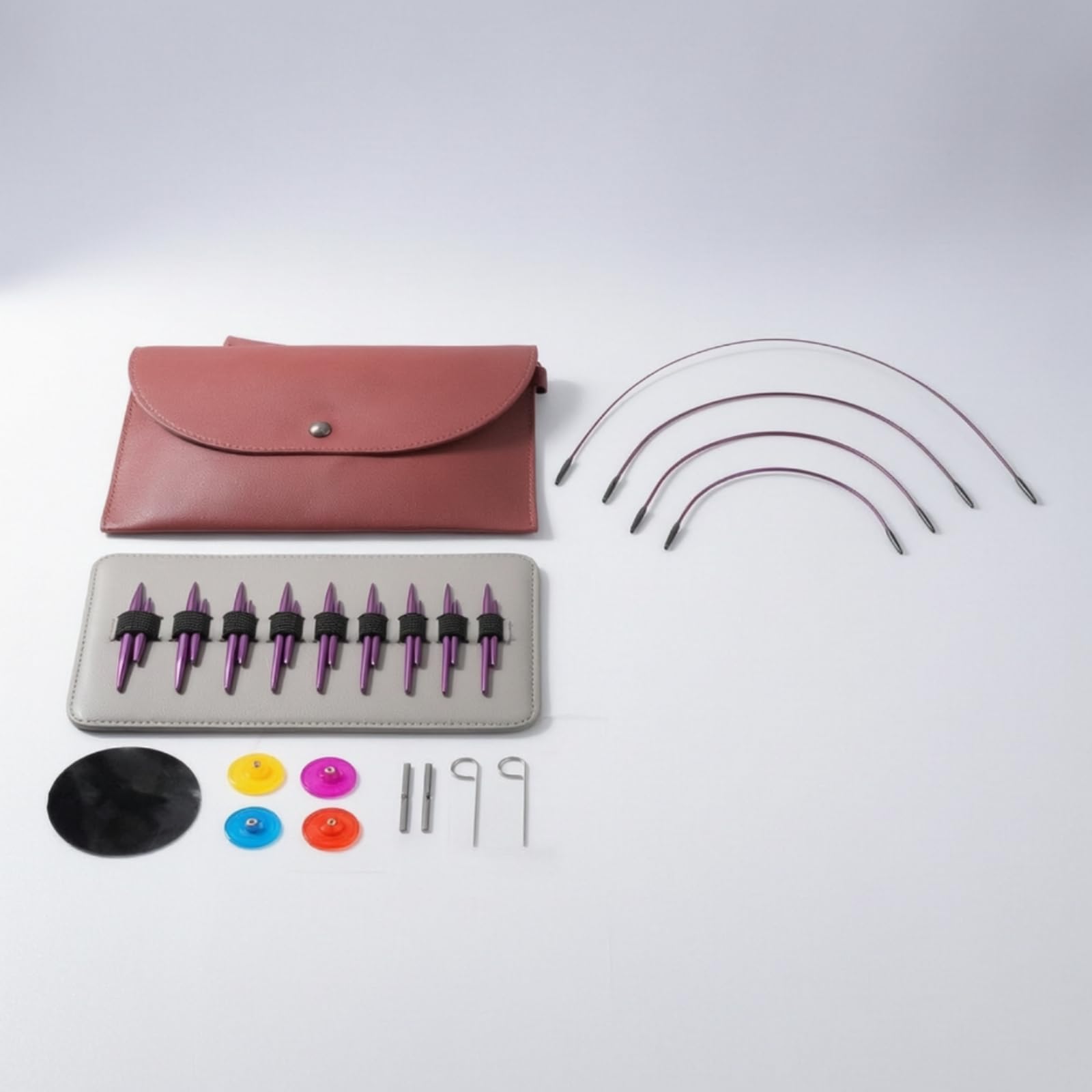 Anillo de Tejido Industrial Set de Agujas Circulares Kit de Te Herramientas Accesorios Estuche de Pu Incluye Cables Topes Conectores Adecuado para Manualidades Viajes Clases
