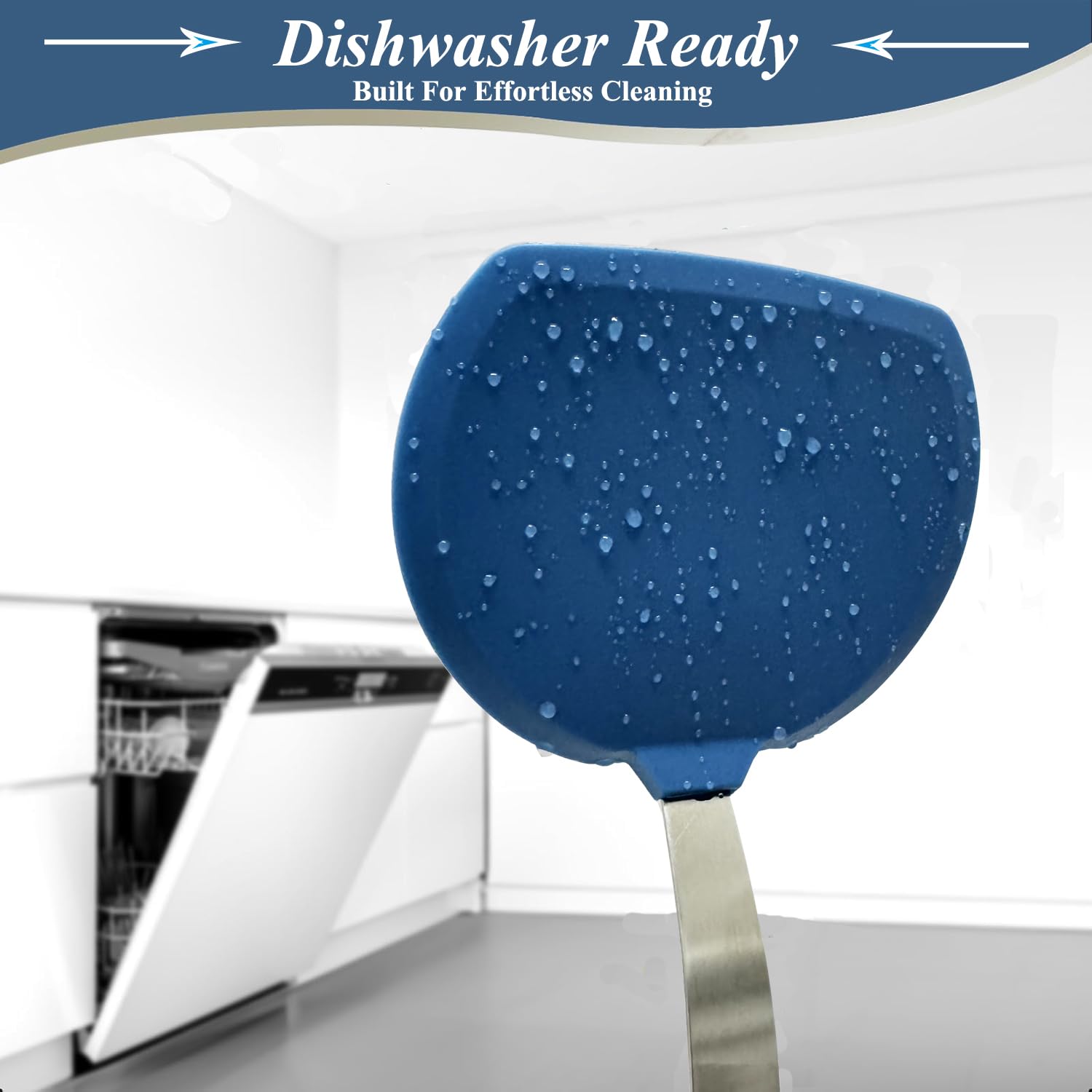 Silicone spatola antiaderente pentole sicuro largo pancake spatolas per cucinare e cuocere 600 ° F resistente al calore spatola uovo di gomma (blu)