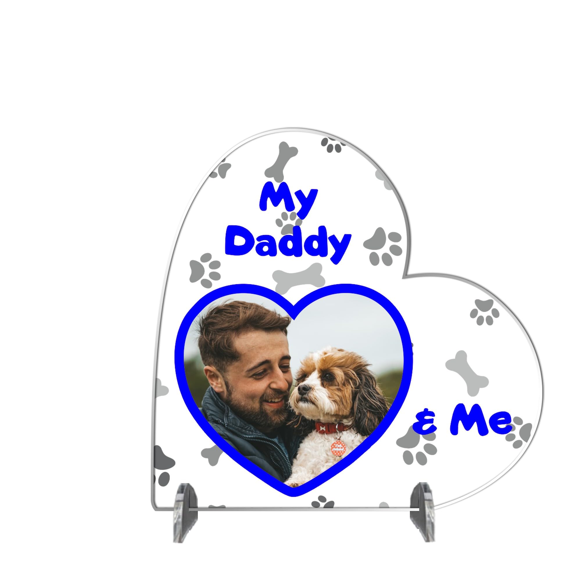 Personalised Heart Plaque - My Dog Daddy and Me | Pet Photo Frame | Handmade Gift for Dog Dads | Father's Day Present (Acrylic 19cm x 19cm, Blue And Grey)